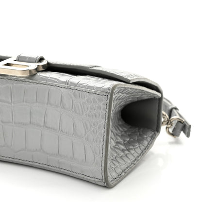 Balenciaga Shiny Calfskin Crocodile Embossed Hourglass Top Handle Bag XS Balenciaga Grey 10 of 13