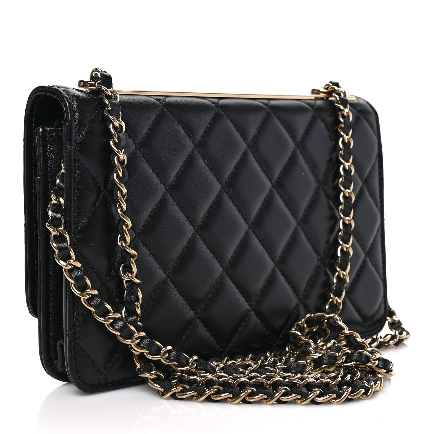 Lambskin Quilted Trendy CC Wallet On Chain WOC Black
