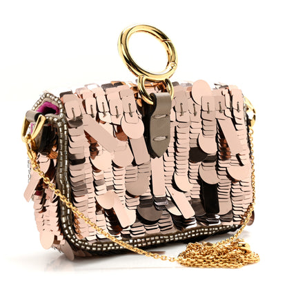 Fendi Sequin Paillettes Shiny Nappa Sex and the City Nano Maxi Buckle Baguette Charm Tortora 3 of 13