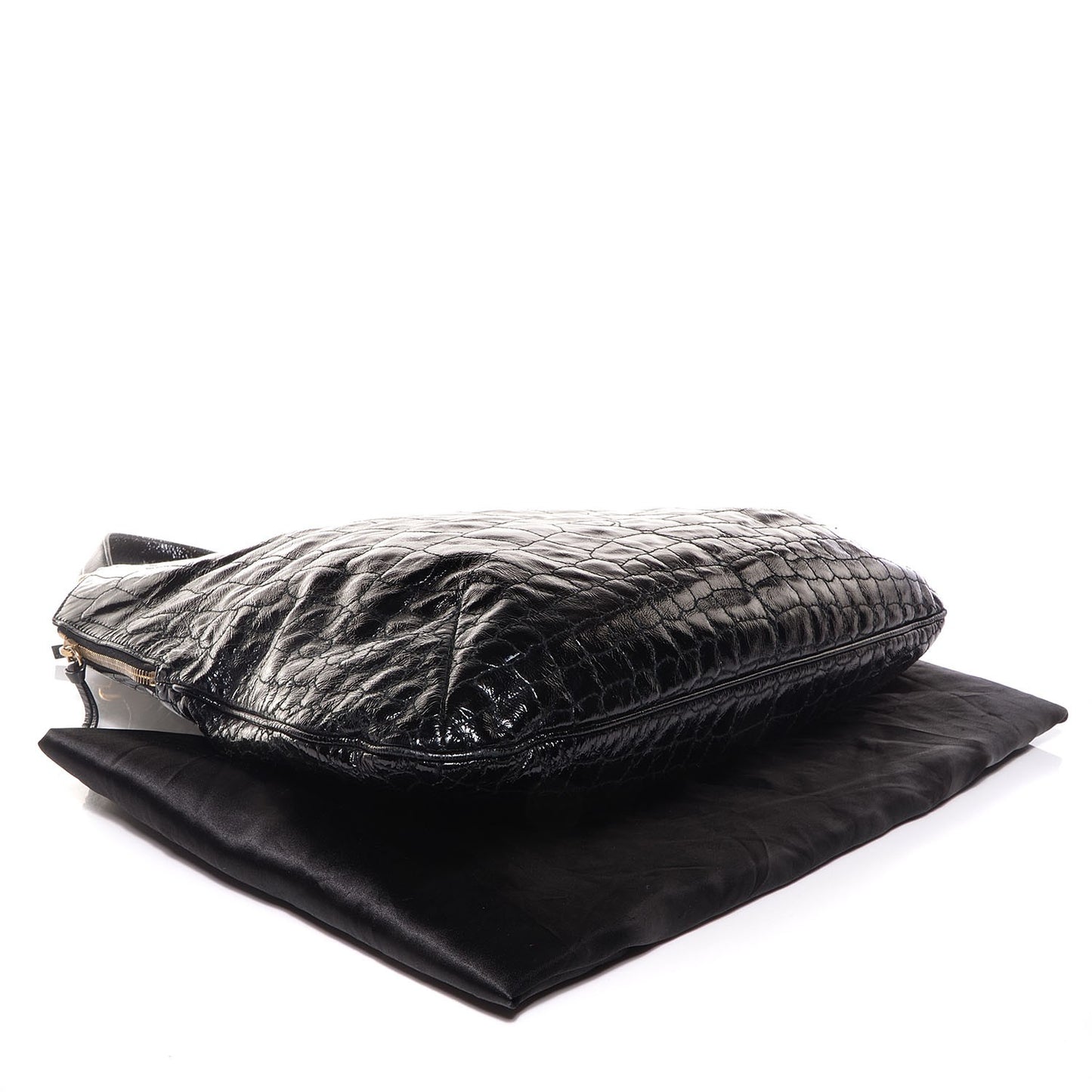 Patent Crocodile Embossed Tribute Tote Black