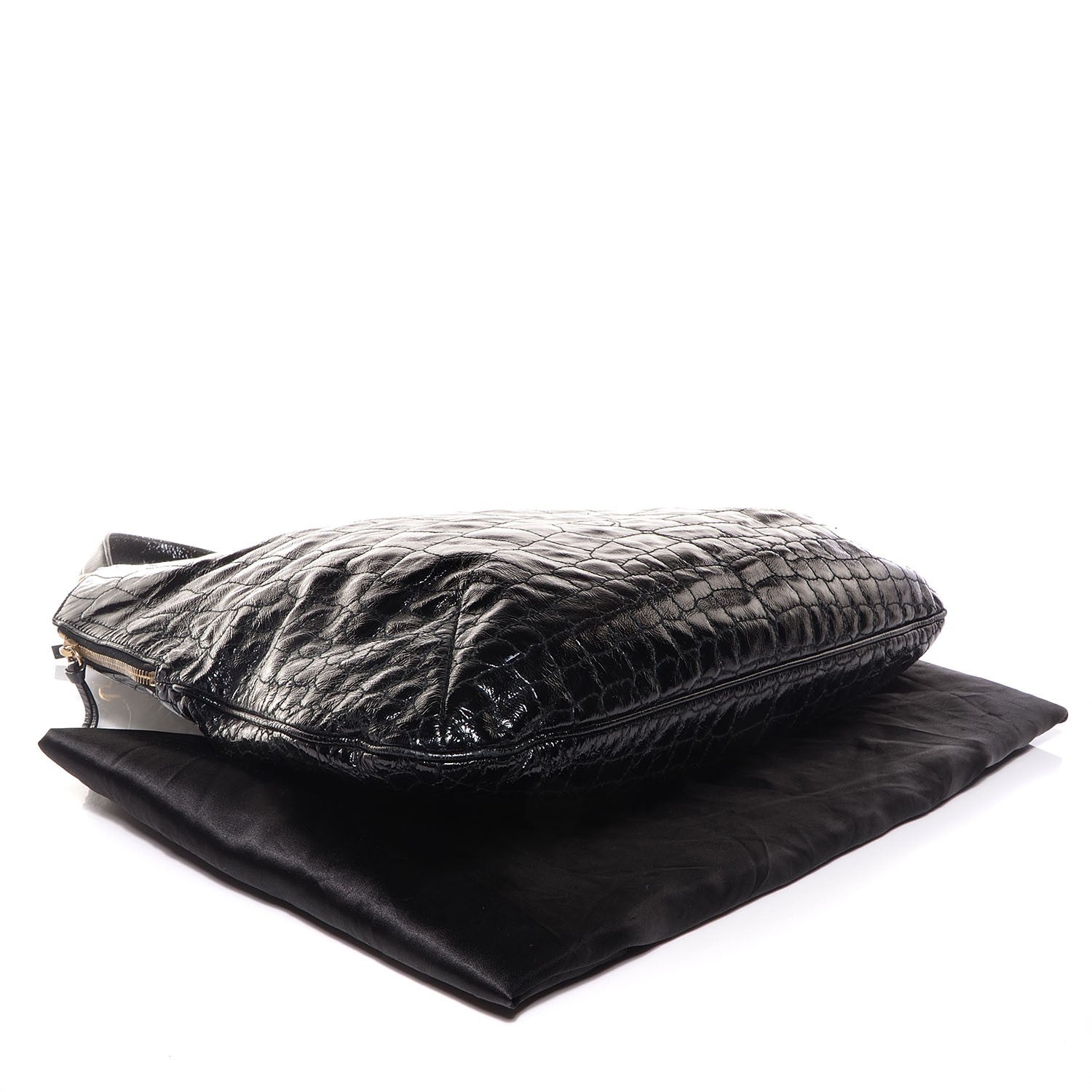 Saint Laurent Patent Crocodile Embossed Tribute Tote Black 4 of 8