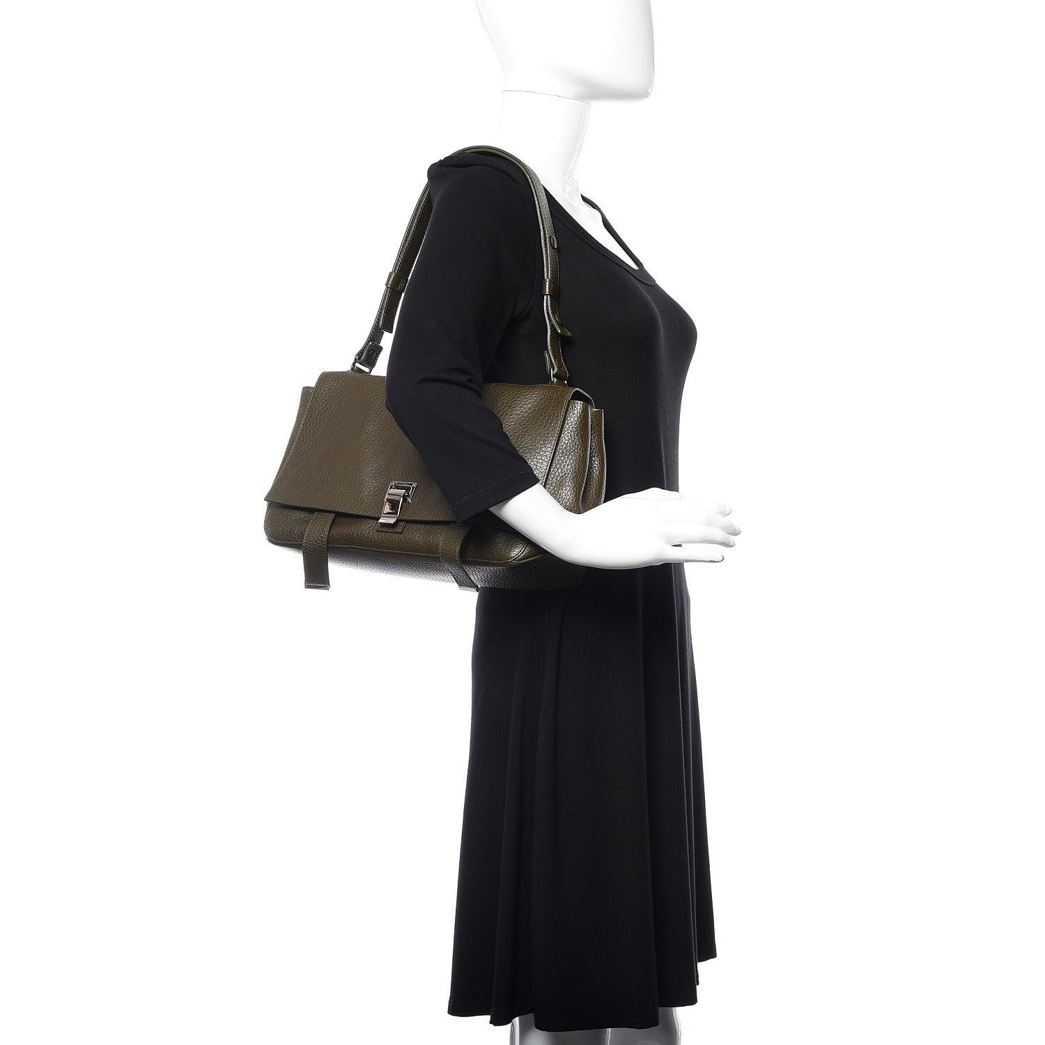 Proenza Schouler Pebbled Calfskin Double Sided PS Courier Bag Dark Moss 2 of 10