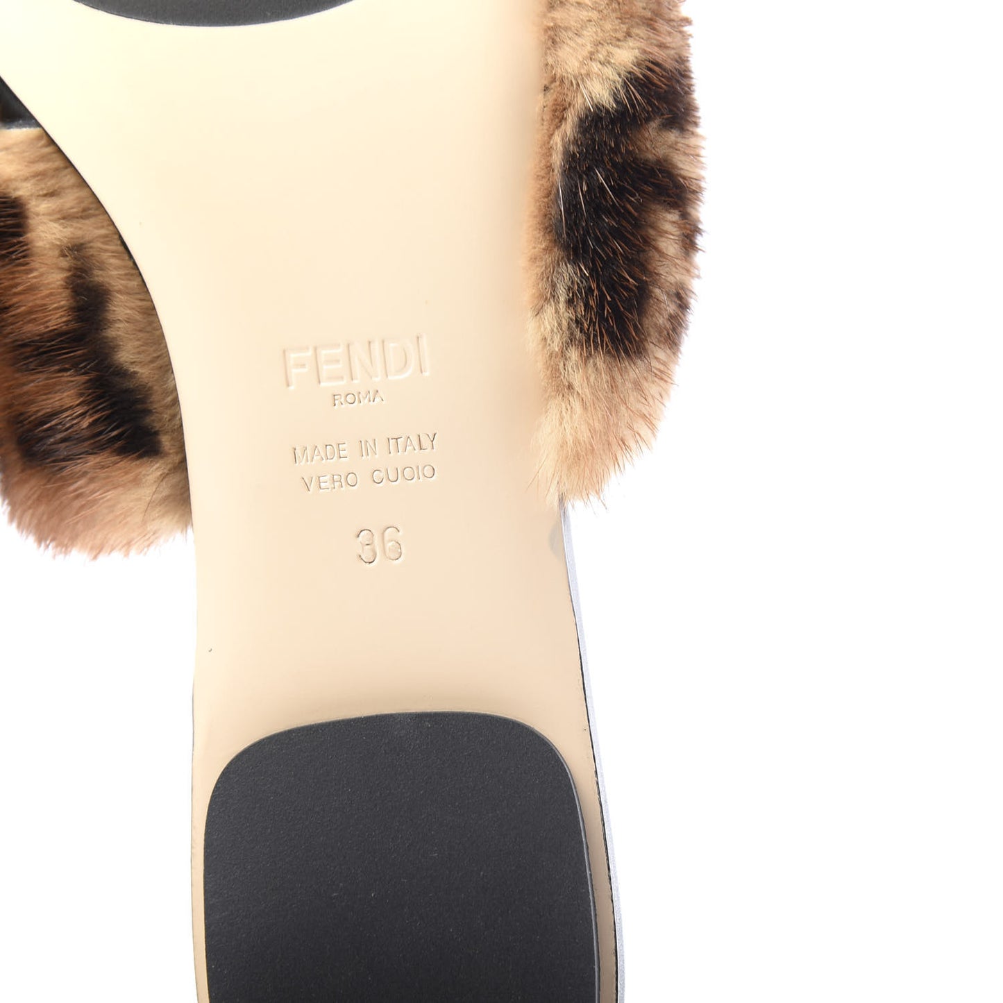 Calfskin Mink Fur FF Flat Mules 36 Black