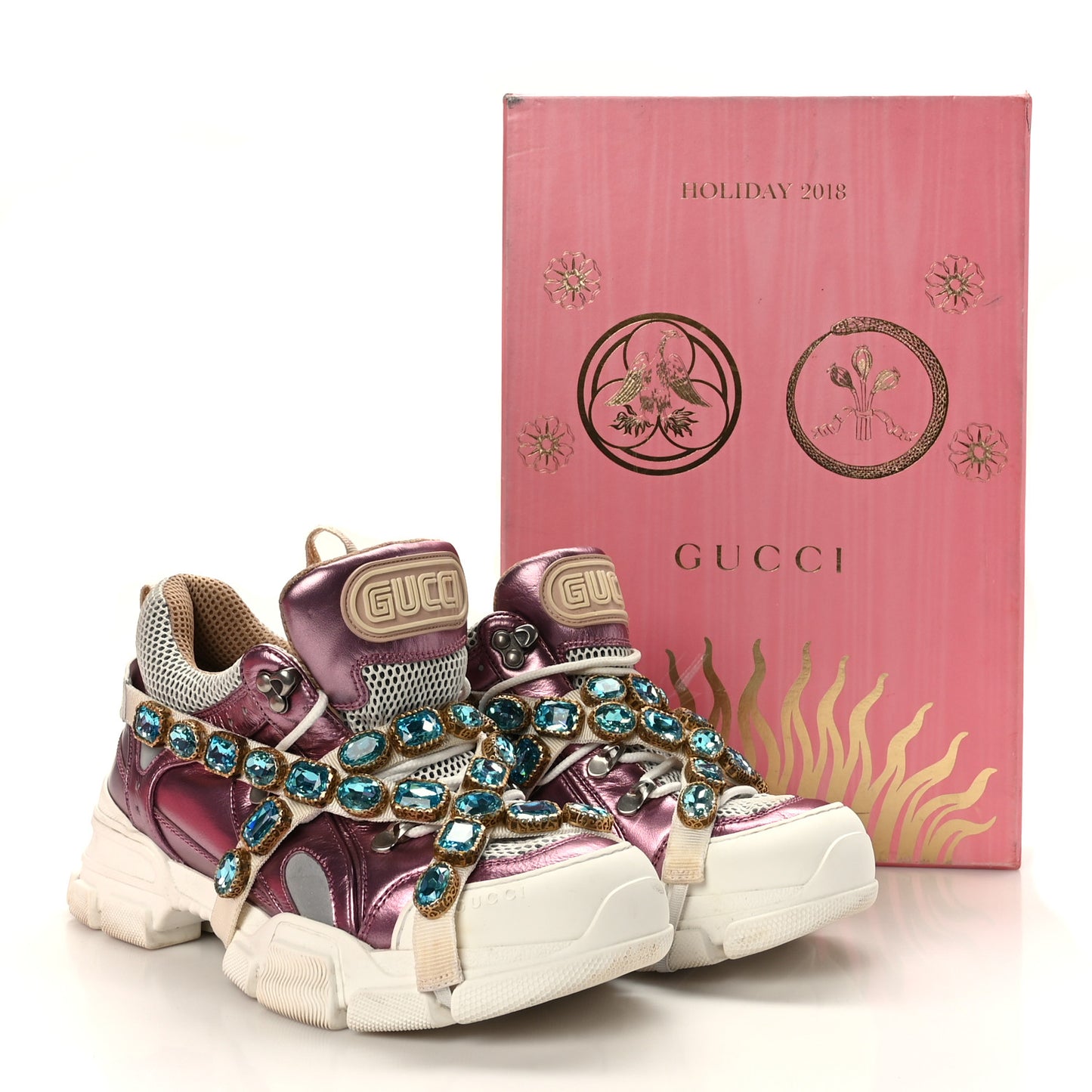 X SEGA Metallic Calfskin Mesh Removable Crystals Womens Flashtrek Sneakers 40.5 Rosa Great 40.5 White Silver