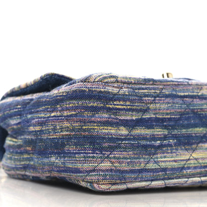Chanel Striated Denim Quilted Classics in Fabrics Mini Rectangular Flap Navy Yellow Purple Green Multicolor 9 of 11