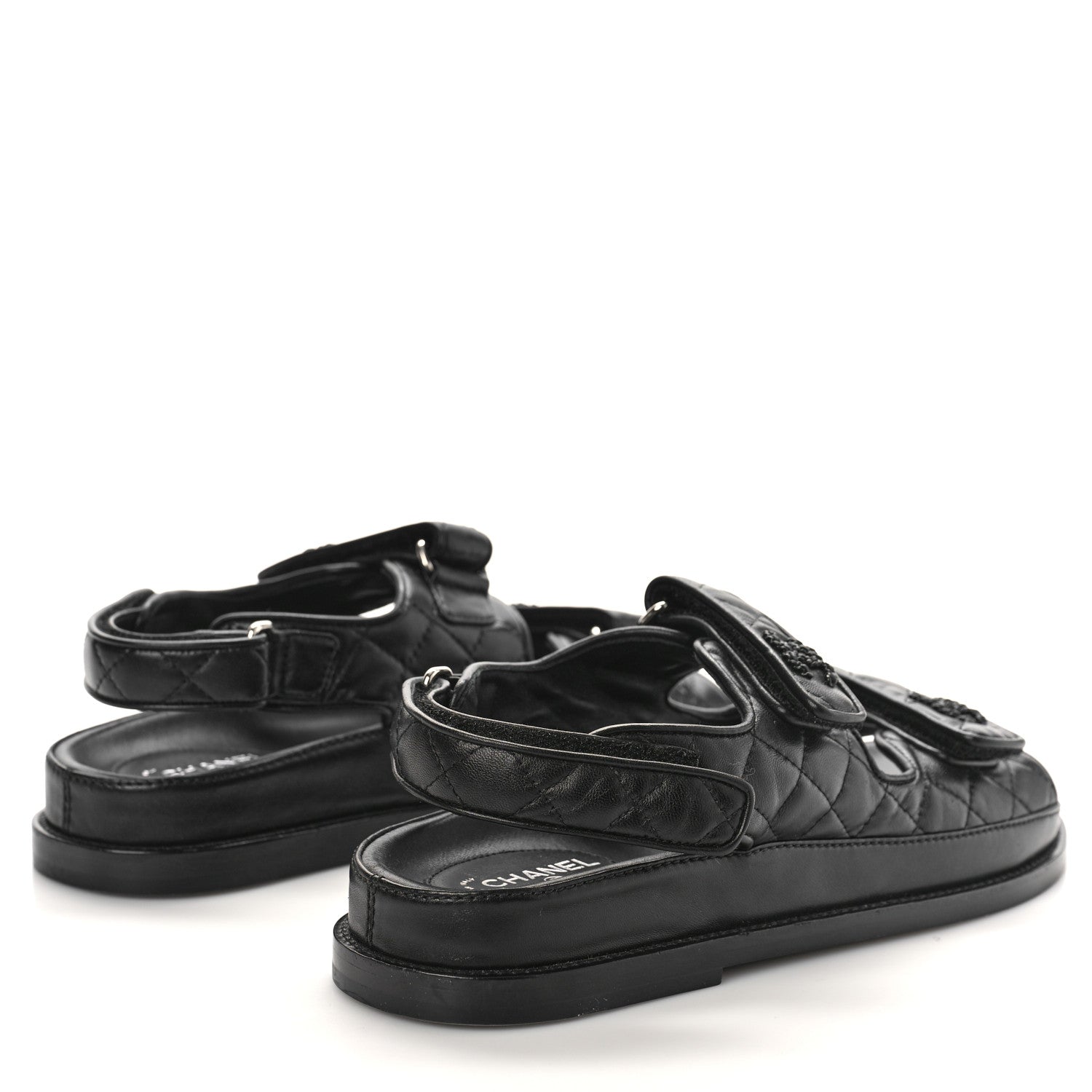Chanel Lambskin Quilted Velcro Dad Sandals 38.5 Black 3 of 8