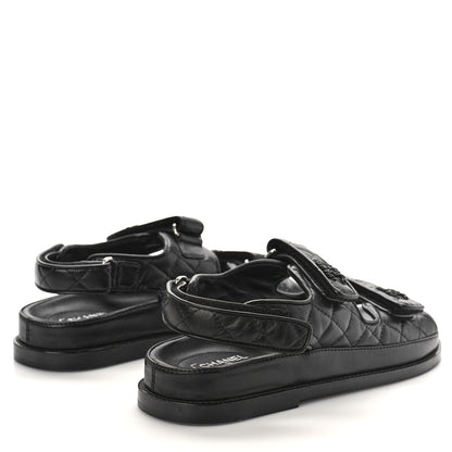 Chanel Lambskin Quilted Velcro Dad Sandals 38.5 Black 3 of 8