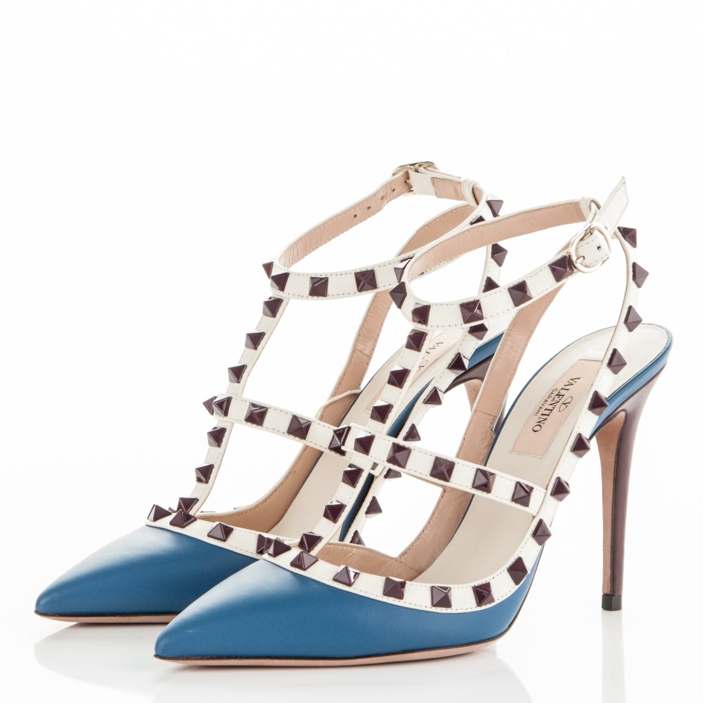 Nappa Rockstud Ankle Strap 100mm Pumps 37 Indaco Light Ivory
