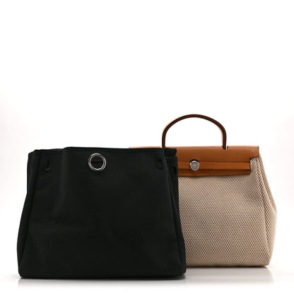 Hermes Toile Vache Calfskin Herbag 30 PM Black Natural 3 of 12