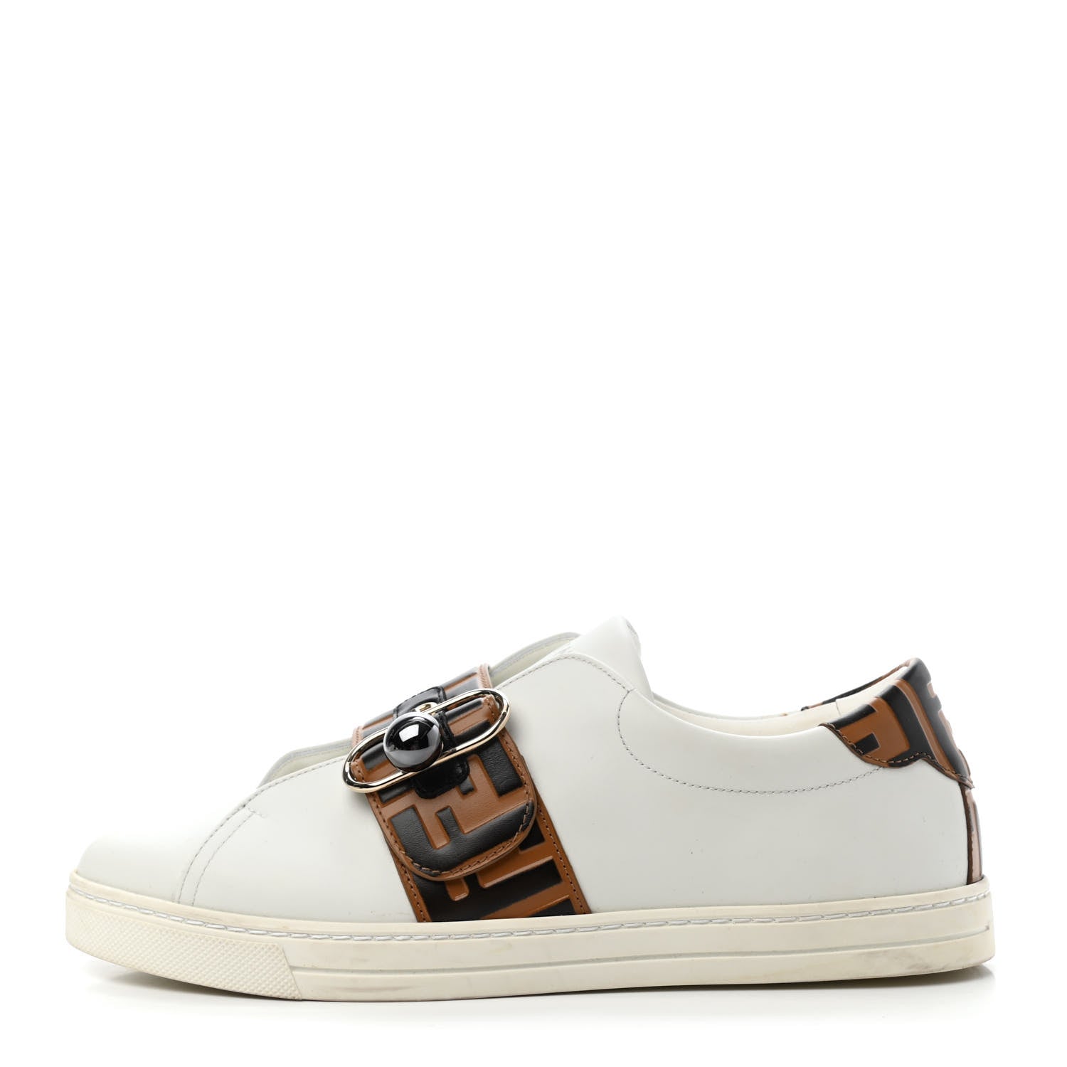 Fendi Vitello FF Embossed Pearland Slip On Sneakers 40 White Tobacco Moro 1 of 4