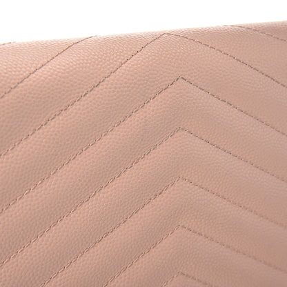 Saint Laurent Grain De Poudre Matelasse Chevron Monogram Envelope Chain Wallet Pale Pink 6 of 9