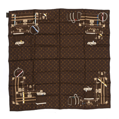Louis Vuitton Silk Monogram Trunks Square Scarf Marroon 1 of 3