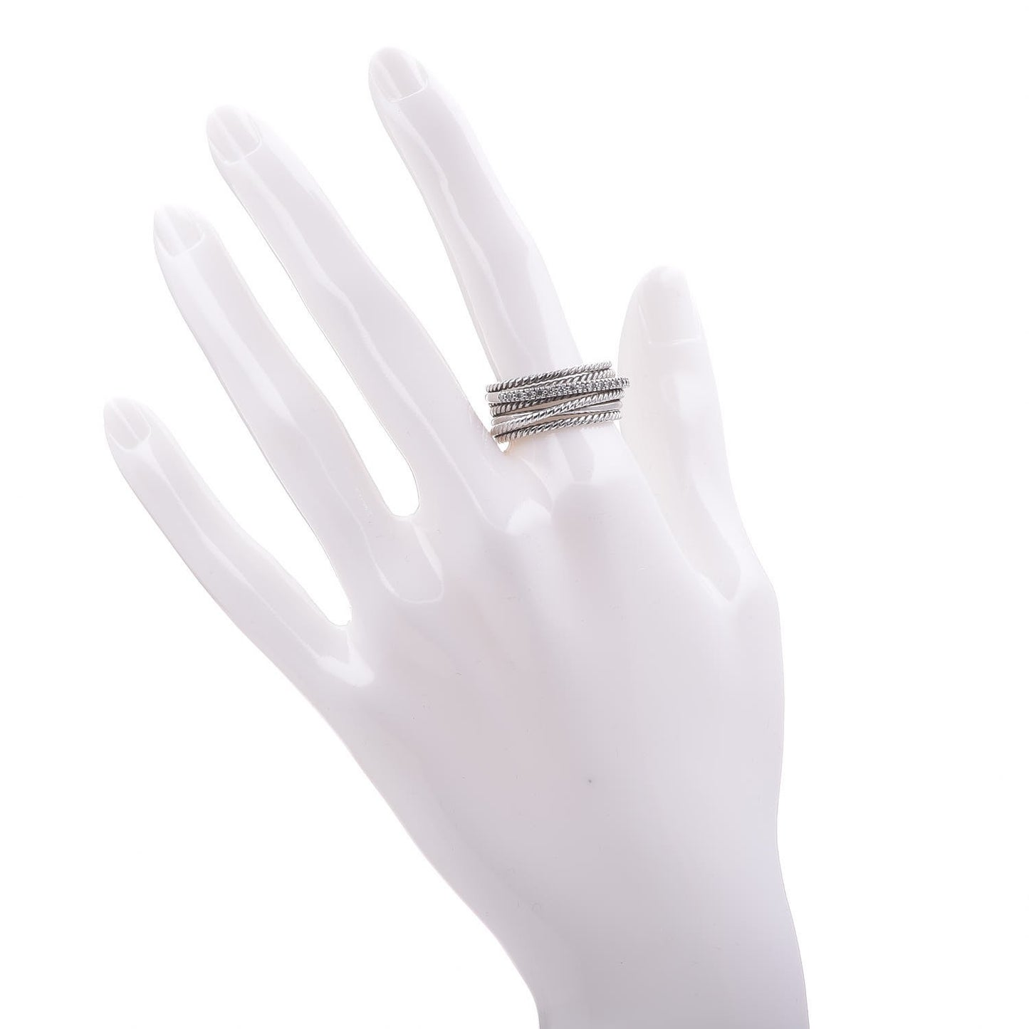 Sterling Silver Diamond 11mm Wide Crossover Cable Ring 57 8