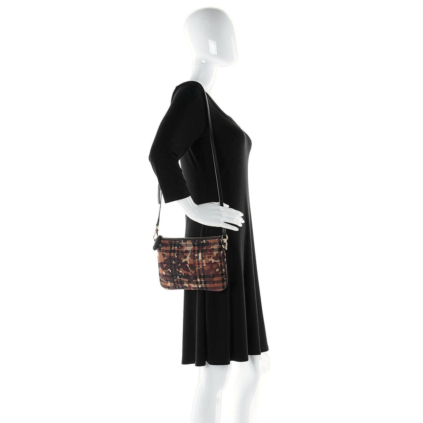 Nylon Calfskin Camouflage Check Crossbody Clutch Black