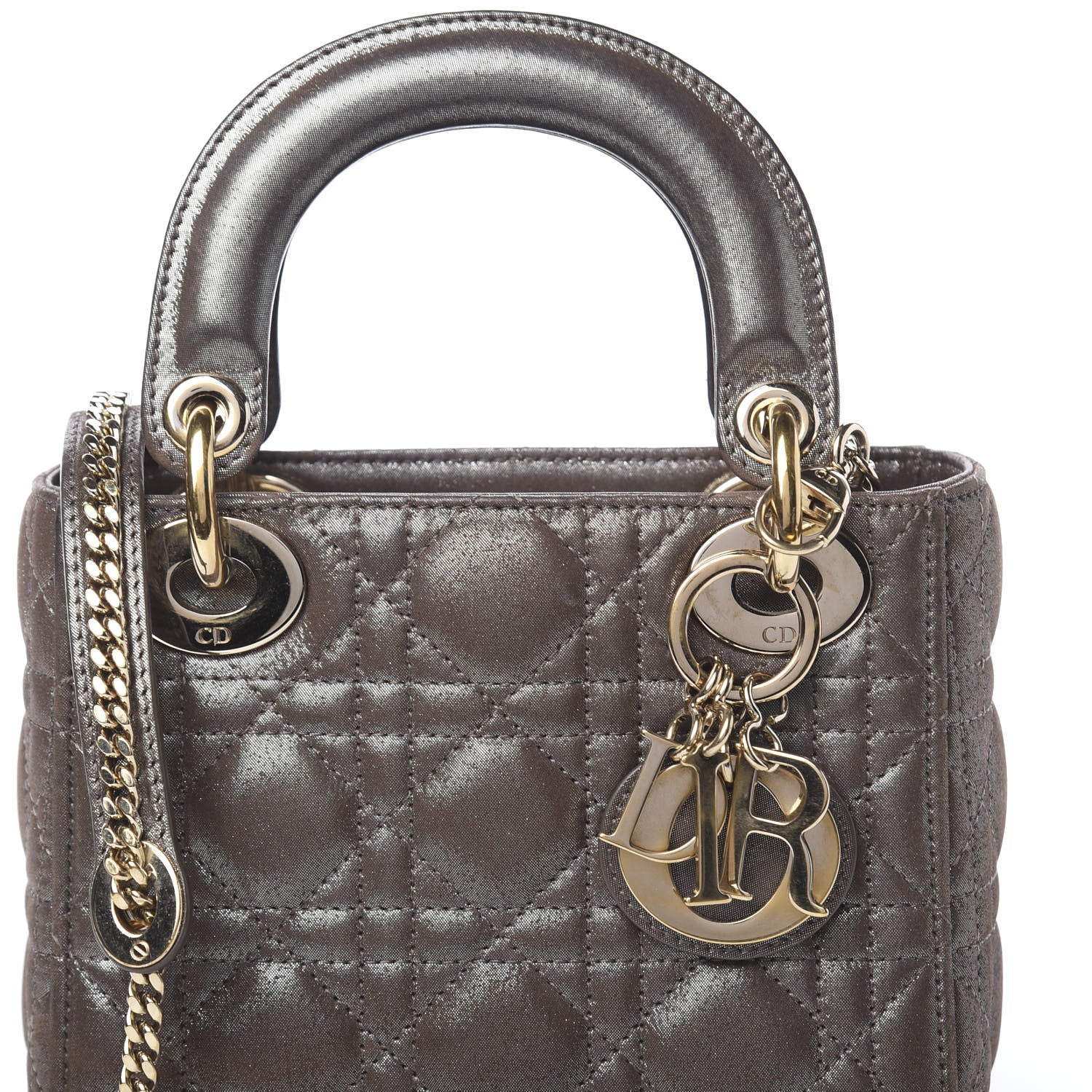 Christian Dior Metallic Calfskin Cannage Mini Lady Dior Brown 10 of 10