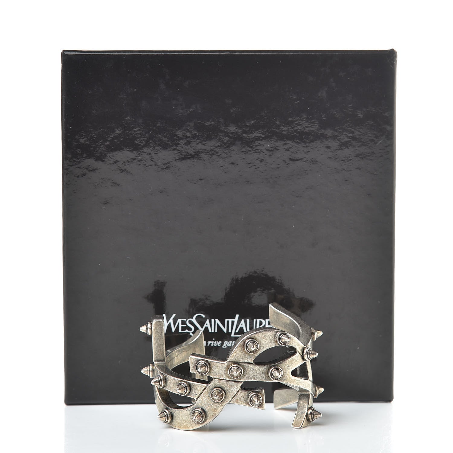 Saint Laurent Brass Monogram Spiked Cuff Bracelet Argent 5 of 5