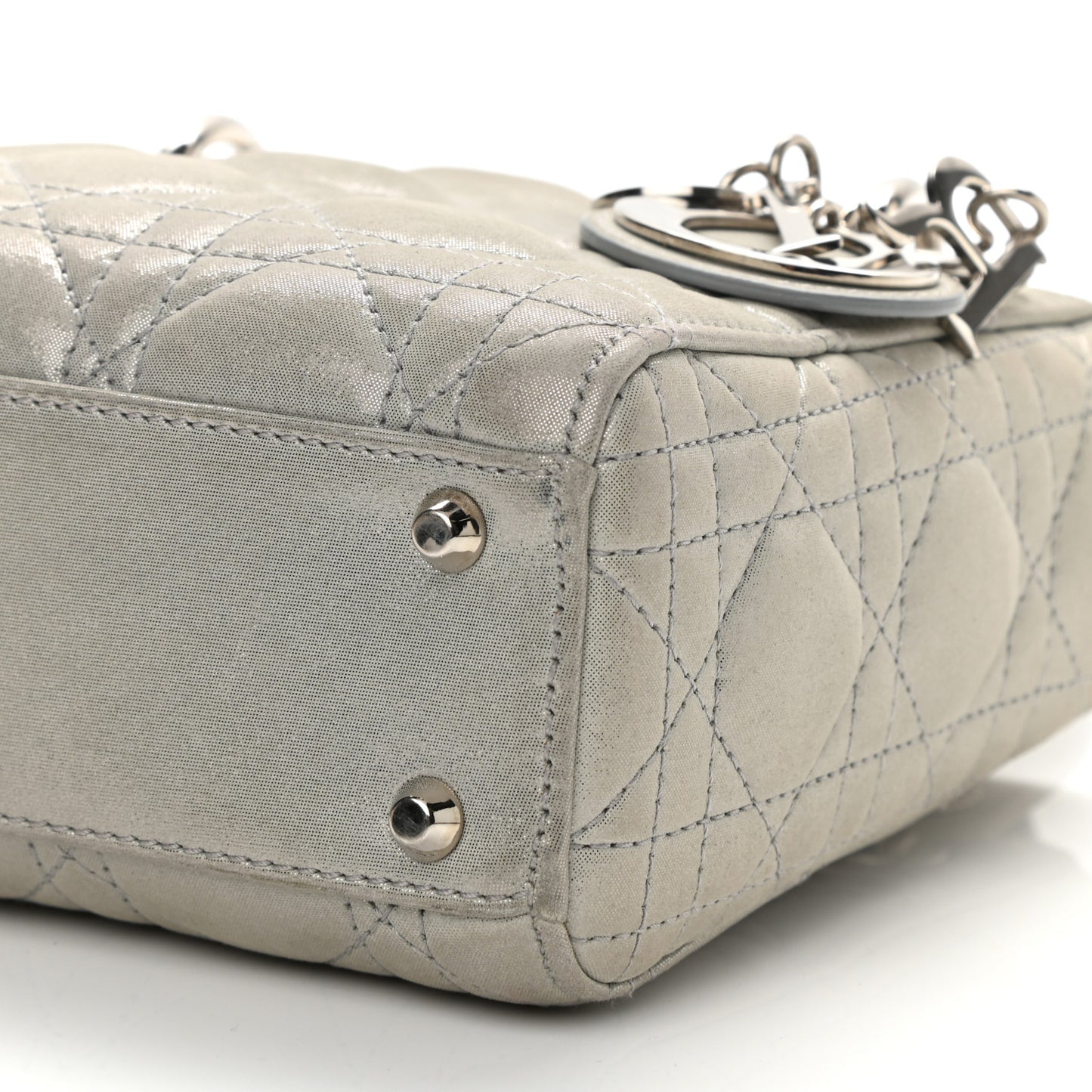 Metallic Nubuck Cannage Mini Lady Dior Silver