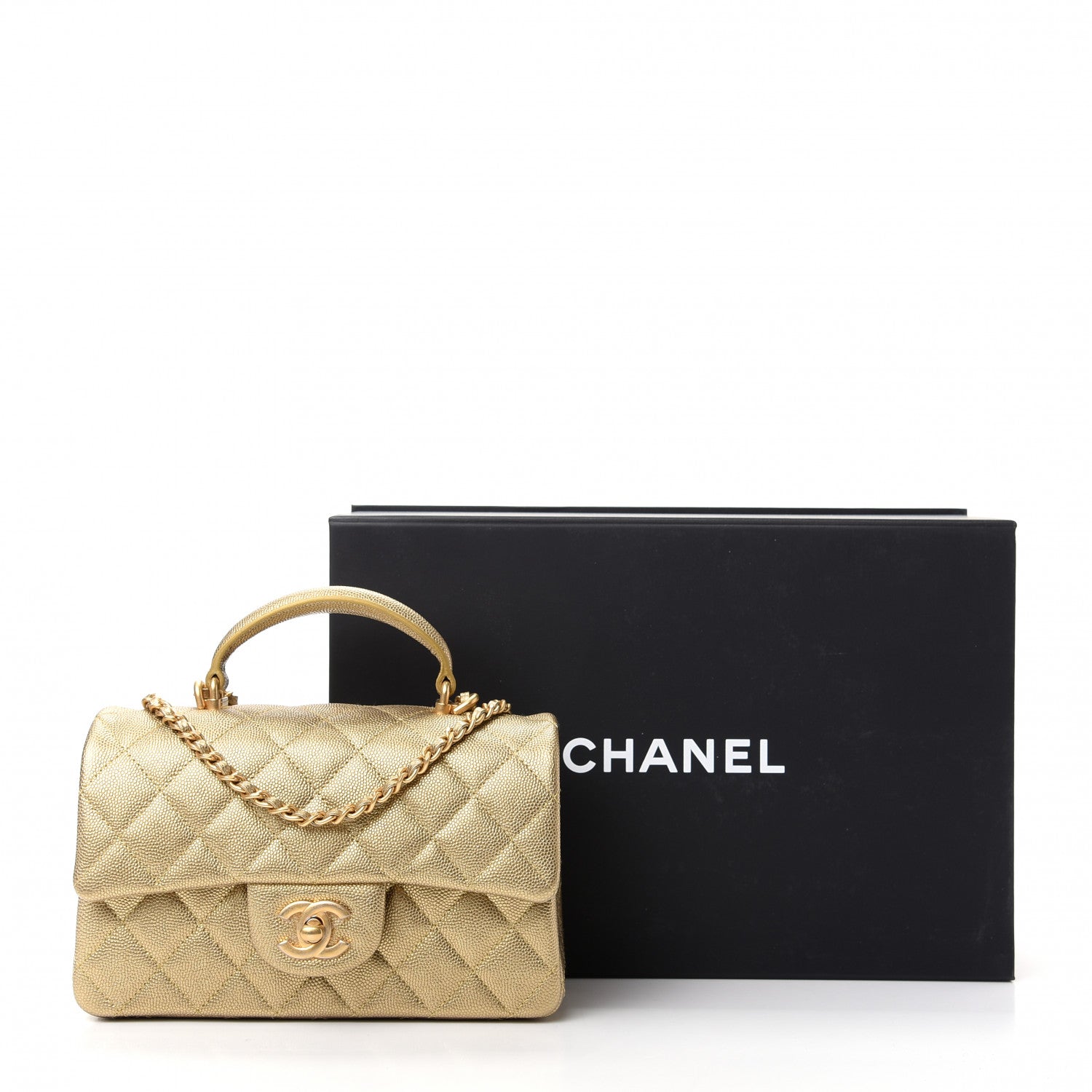 Chanel Metallic Caviar Quilted Mini Top Handle Rectangular Flap Gold 10 of 10