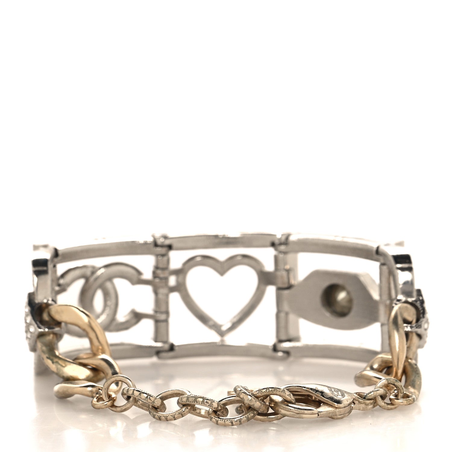 Chanel Baguette Crystal Eye Heart CC Bracelet Silver Multicolor 3 of 5