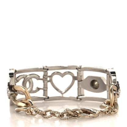 Chanel Baguette Crystal Eye Heart CC Bracelet Silver Multicolor 3 of 5