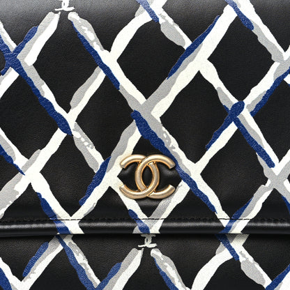 Chanel Lambskin Printed Quilt Flap Clutch Black White 8 of 10