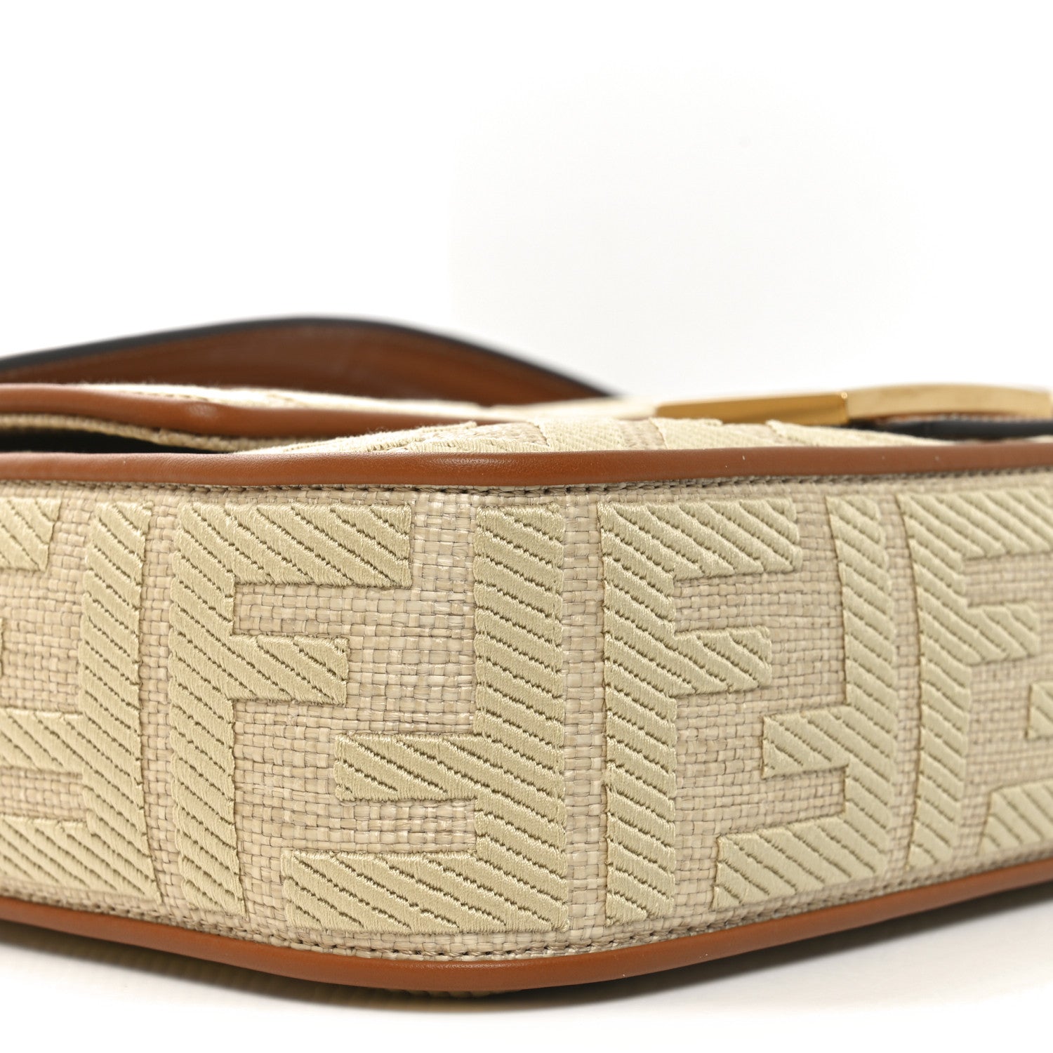 Fendi Raffia Vitello King Lucido FF Embroidered Baguette Alchemy Brandy 9 of 11