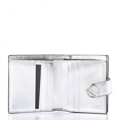 Fendi Vitello Soft Catalan Mirror F is Fendi Bi-Color FF 1974 Embossed Compact Wallet Maya Black Argento 5 of 7