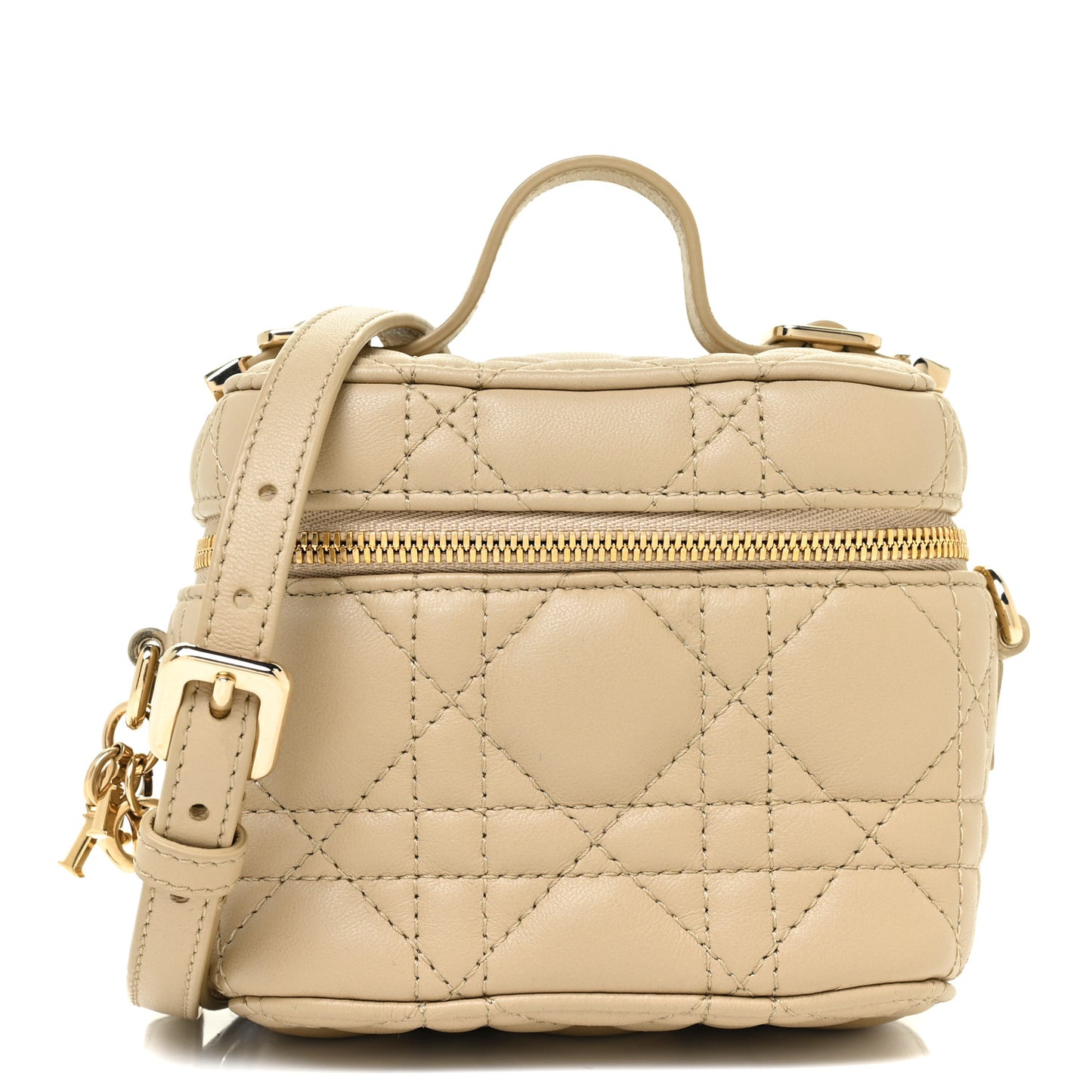 Lambskin Cannage Micro Lady Dior Vanity Case Beige