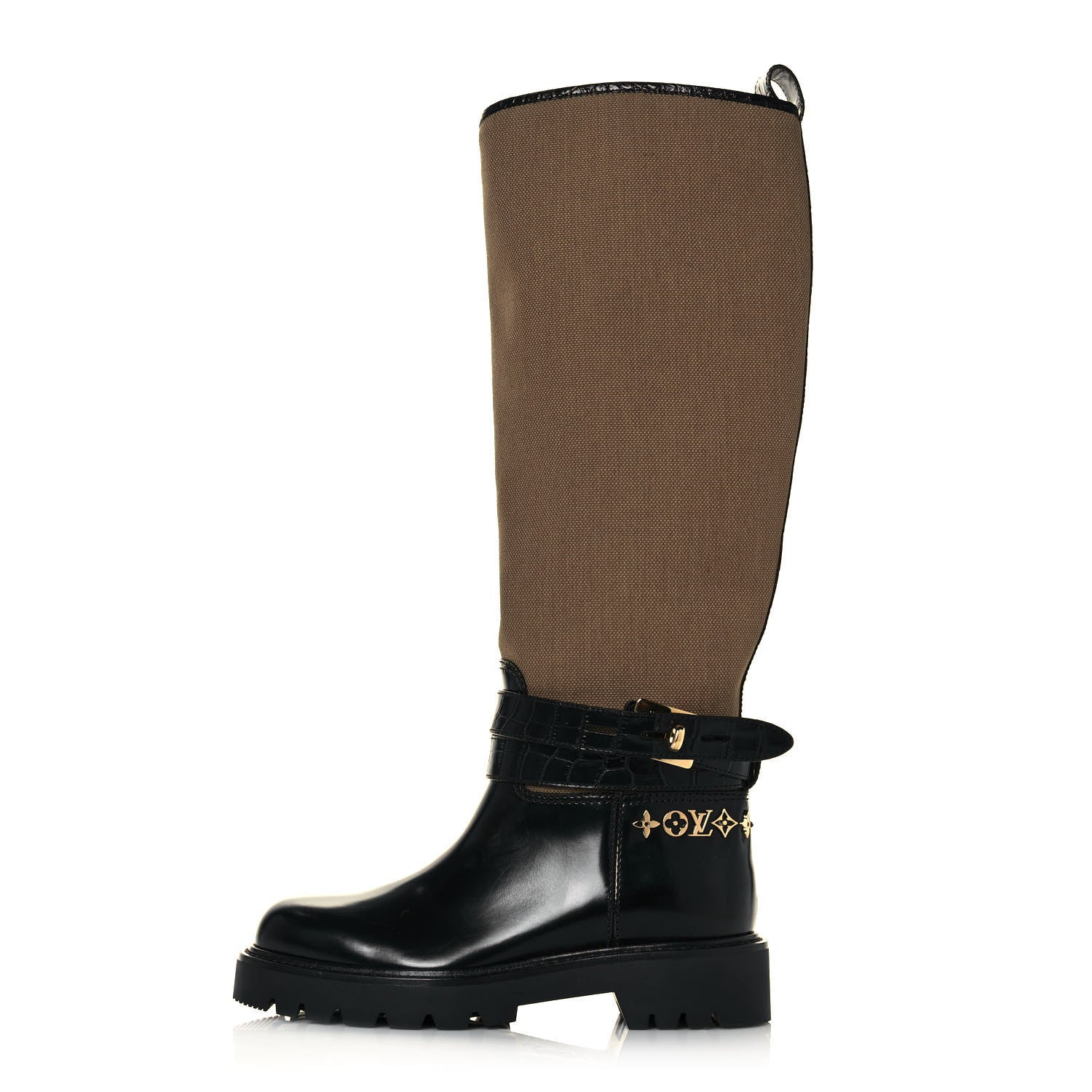 Louis Vuitton Canvas Calfskin Territory Flat High Ranger Boots 35 Khaki 1 of 8