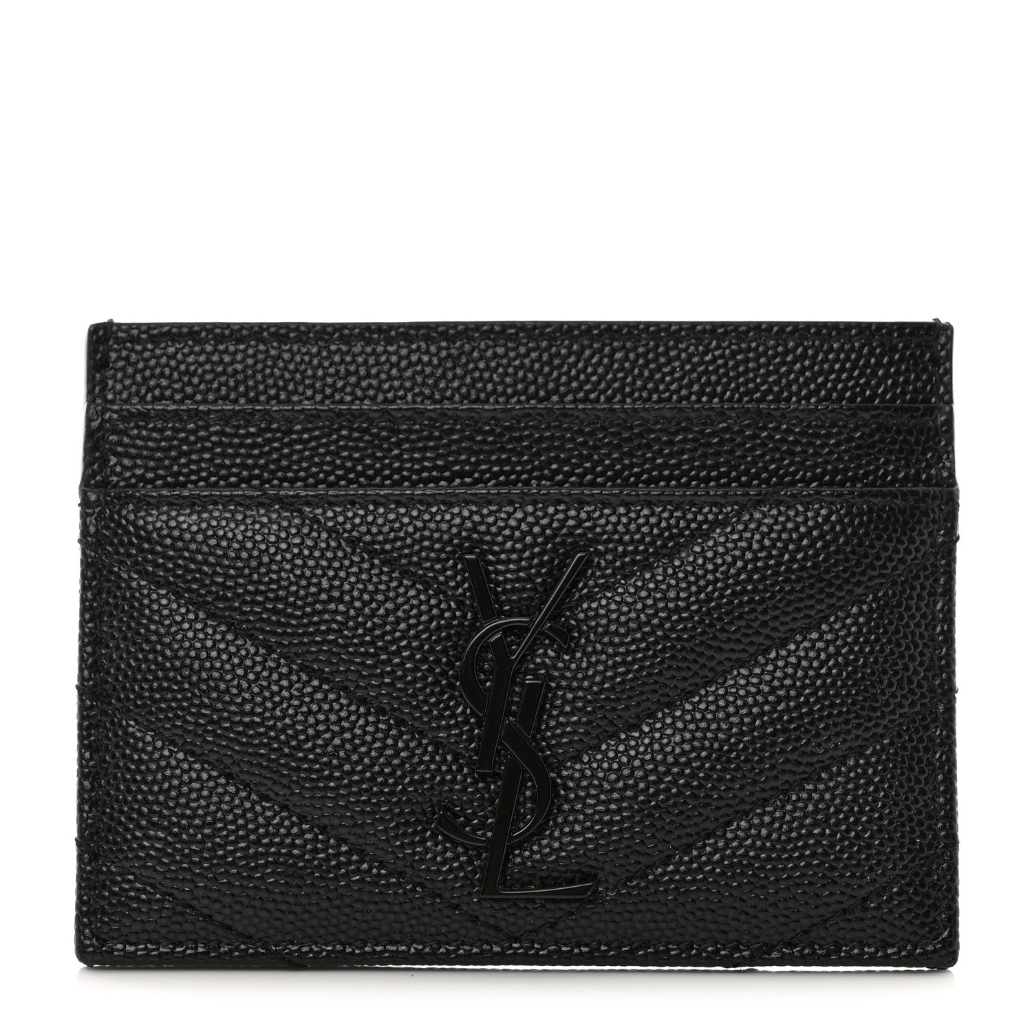 Saint Laurent Grain De Poudre Matelasse Chevron Monochrome Monogram Credit Card Case Black 1 of 8