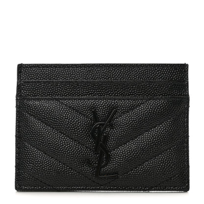 Saint Laurent Grain De Poudre Matelasse Chevron Monochrome Monogram Credit Card Case Black 1 of 8