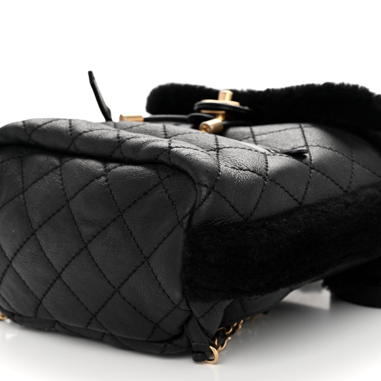 Lambskin Shearling Quilted CC Backpack Black
