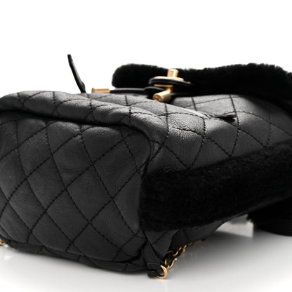 Chanel Lambskin Shearling Quilted CC Backpack Black 9 of 9