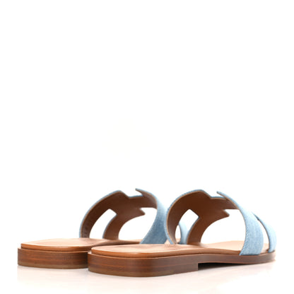 Hermes Denim Canvas Oran Sandals 37 Bleu Clair 4 of 9