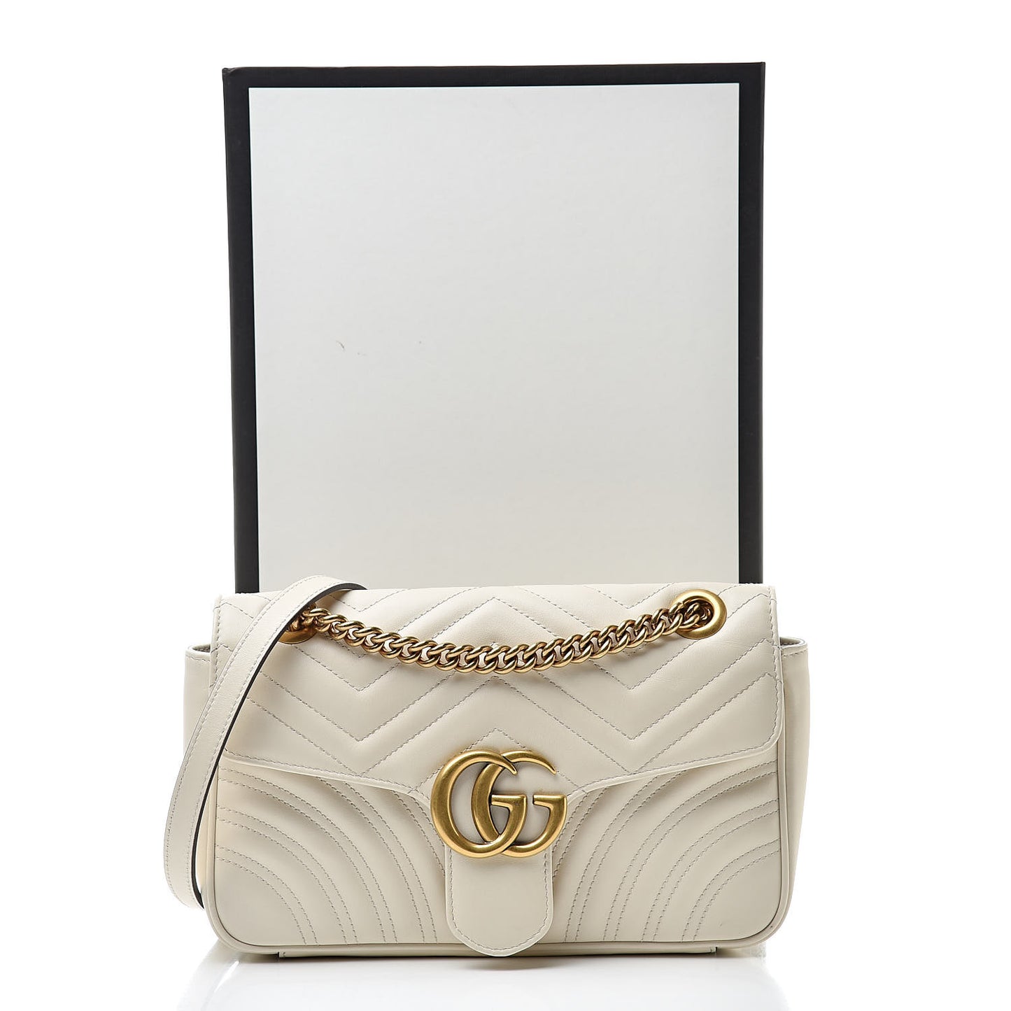 Calfskin Matelasse Small GG Marmont Shoulder Bag White