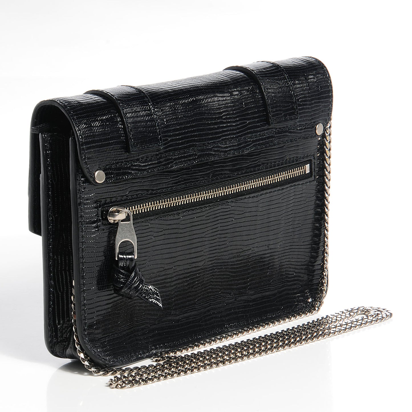 Lizard Printed PS1 Large Chain Wallet Black