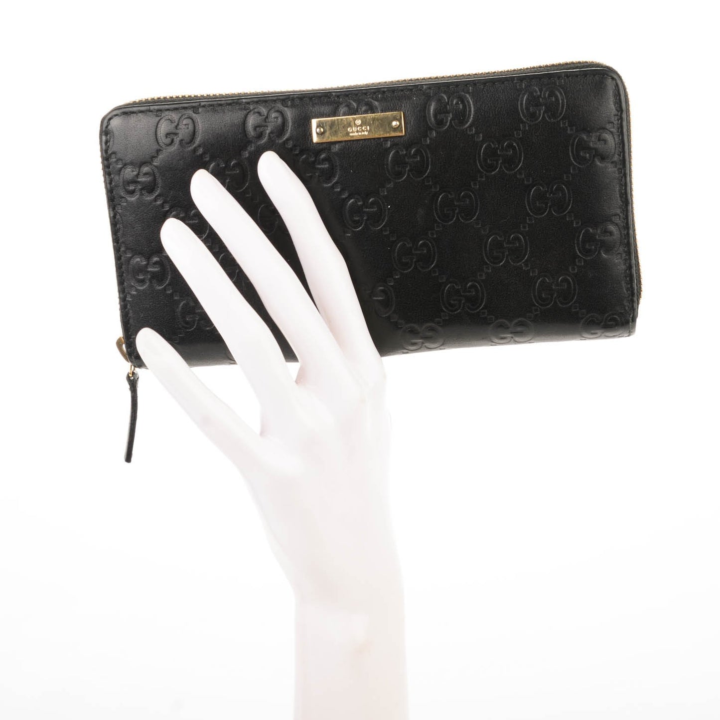 Guccissima Margaux Calfskin Metal Bar Zip Around Wallet Black