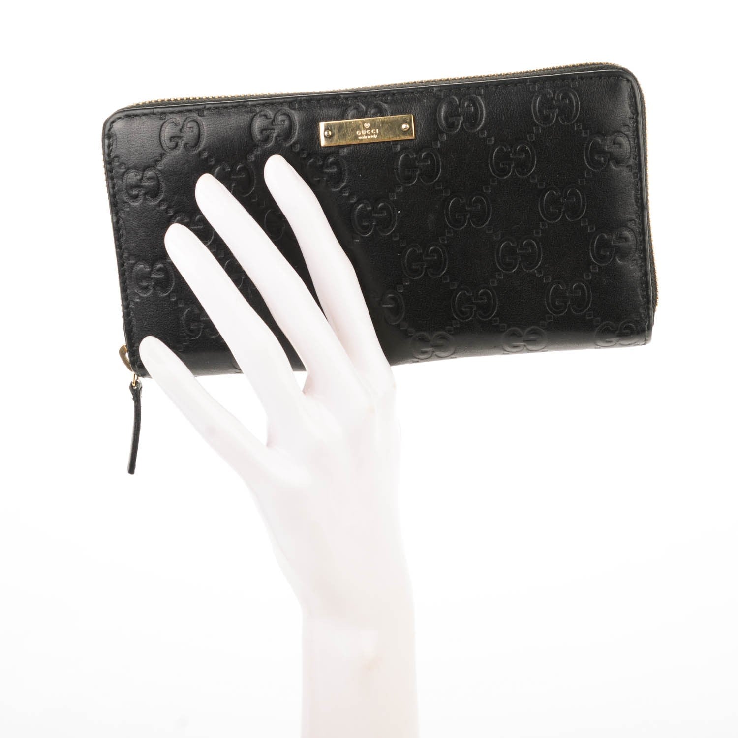 Gucci Guccissima Margaux Calfskin Metal Bar Zip Around Wallet Black 2 of 7