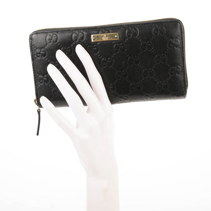 Gucci Guccissima Margaux Calfskin Metal Bar Zip Around Wallet Black 2 of 7