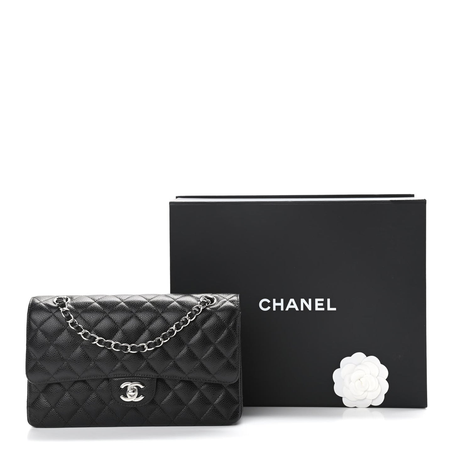 Caviar Quilted Medium Double Flap Black
