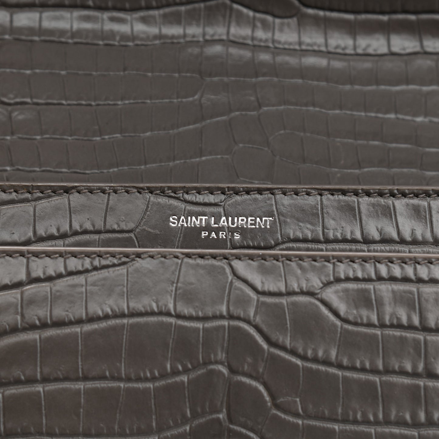 Calfskin Crocodile Embossed Medium Monogram Sunset Fog