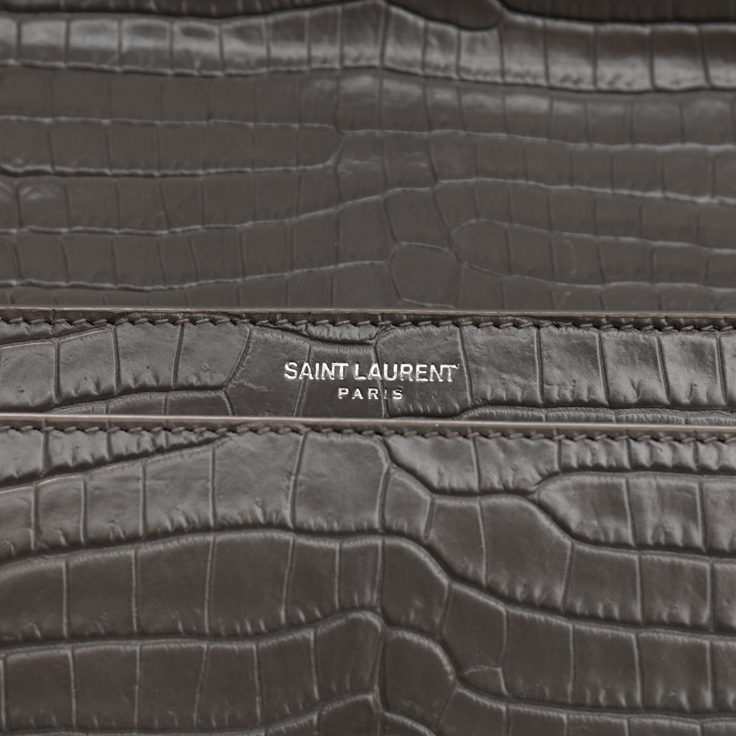 Saint Laurent Calfskin Crocodile Embossed Medium Monogram Sunset Fog 6 of 13