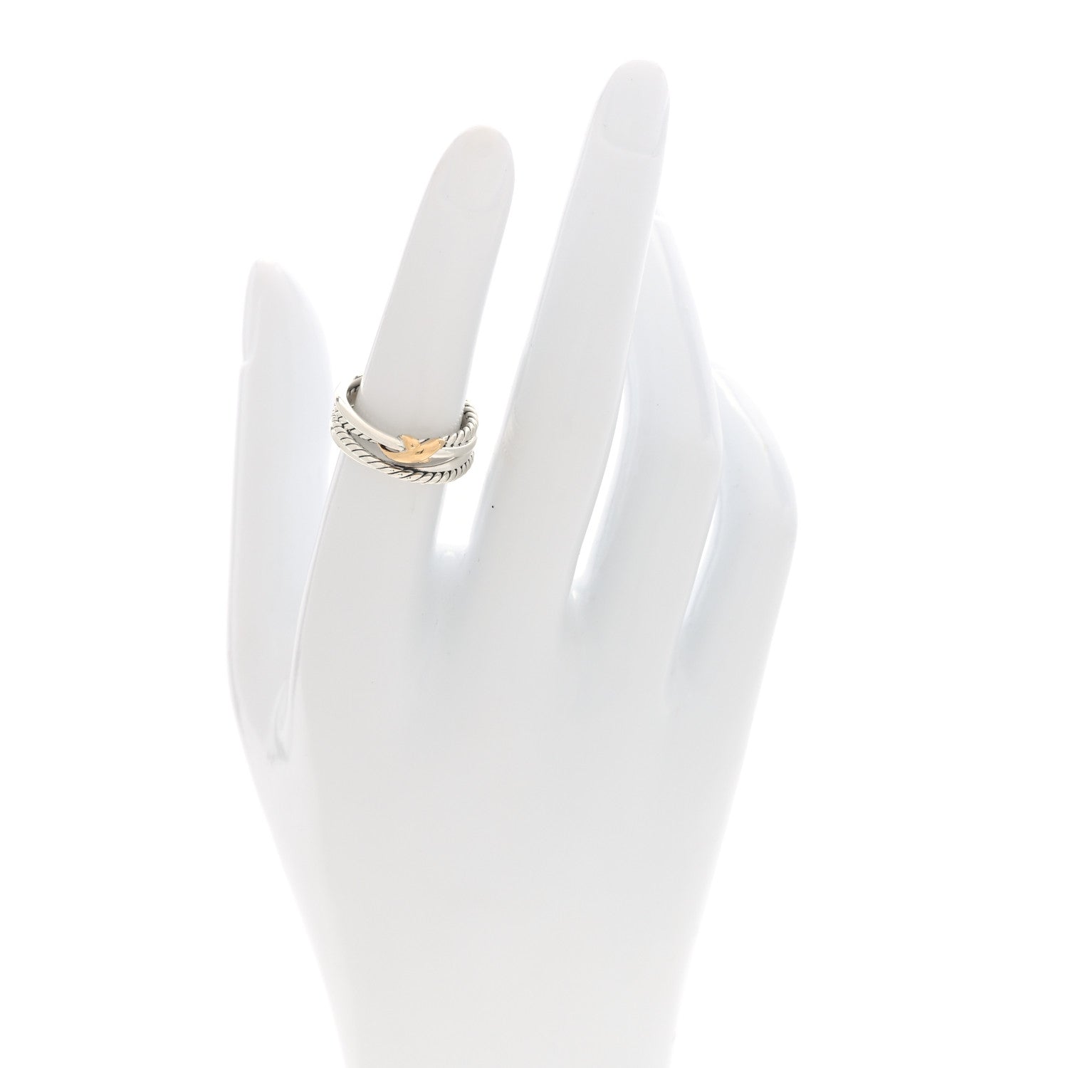 David Yurman Sterling Silver 18K Yellow Gold 6mm X Crossover Ring 52 6 2 of 4