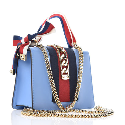 Gucci Calfskin Mini Sylvie Chain Shoulder Bag Clear Sky Blue 3 of 9