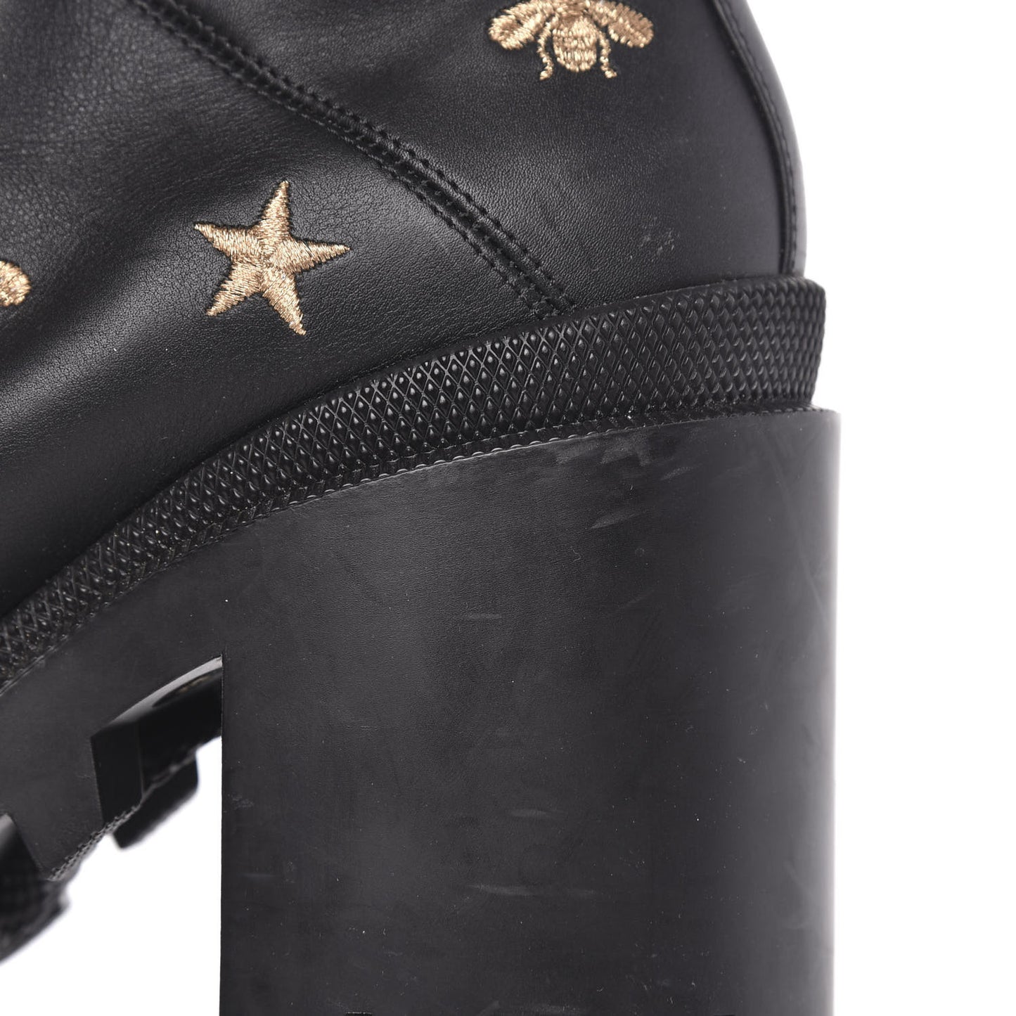 Calfskin Embroidered Lace Up Combat Ankle Boots 38 Black