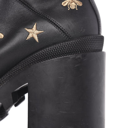 Gucci Calfskin Embroidered Lace Up Combat Ankle Boots 38 Black 7 of 9