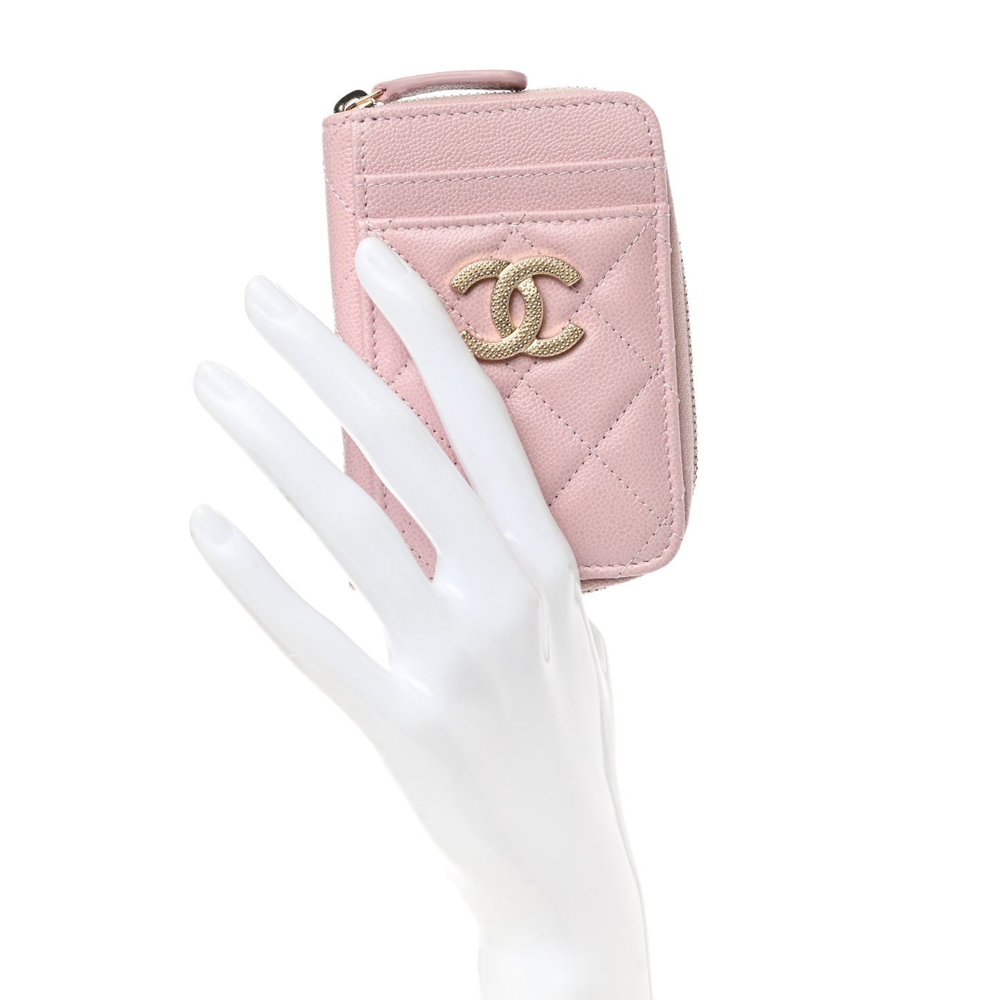 Caviar Quilted Zip Card Holder Pink