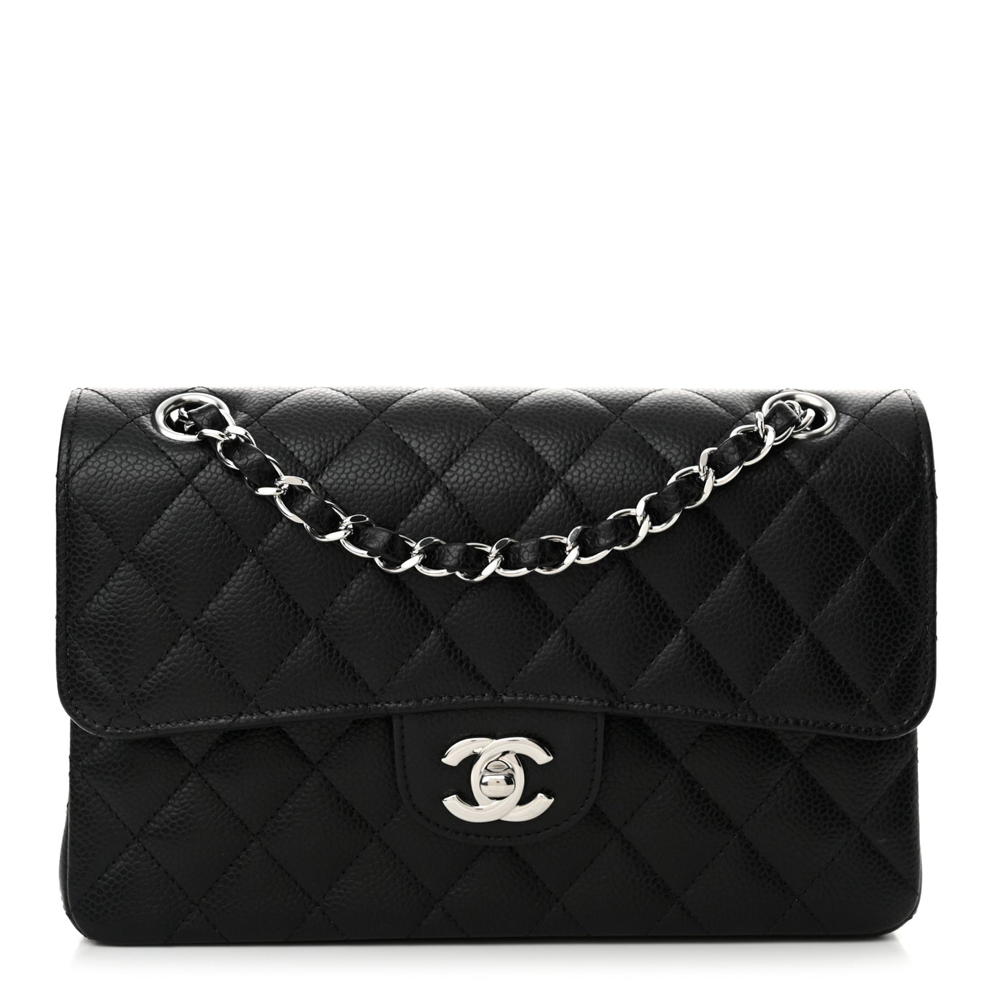 Caviar Quilted Small Double Flap Black
