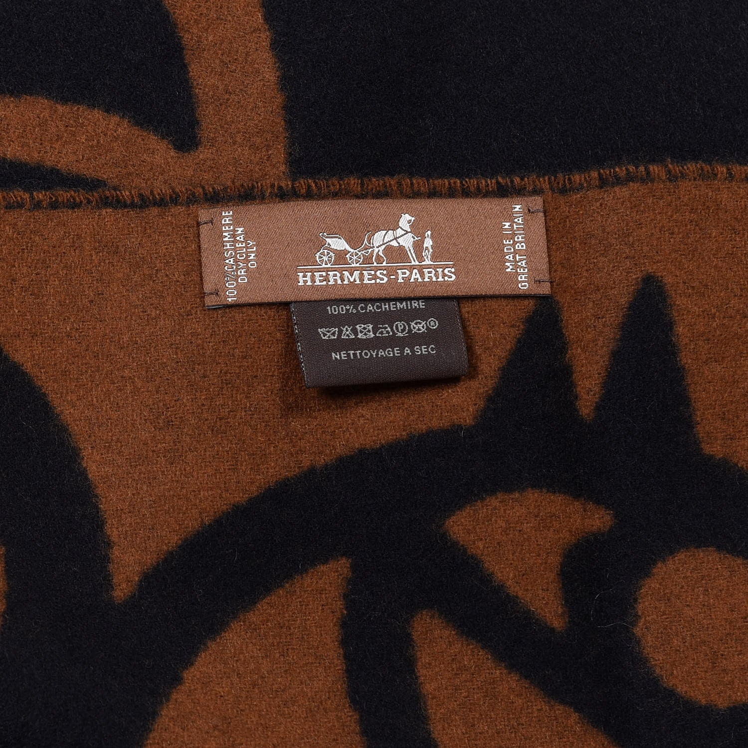 Hermes Cashmere Boucles et Camails Muffler Marine Caramel 4 of 4