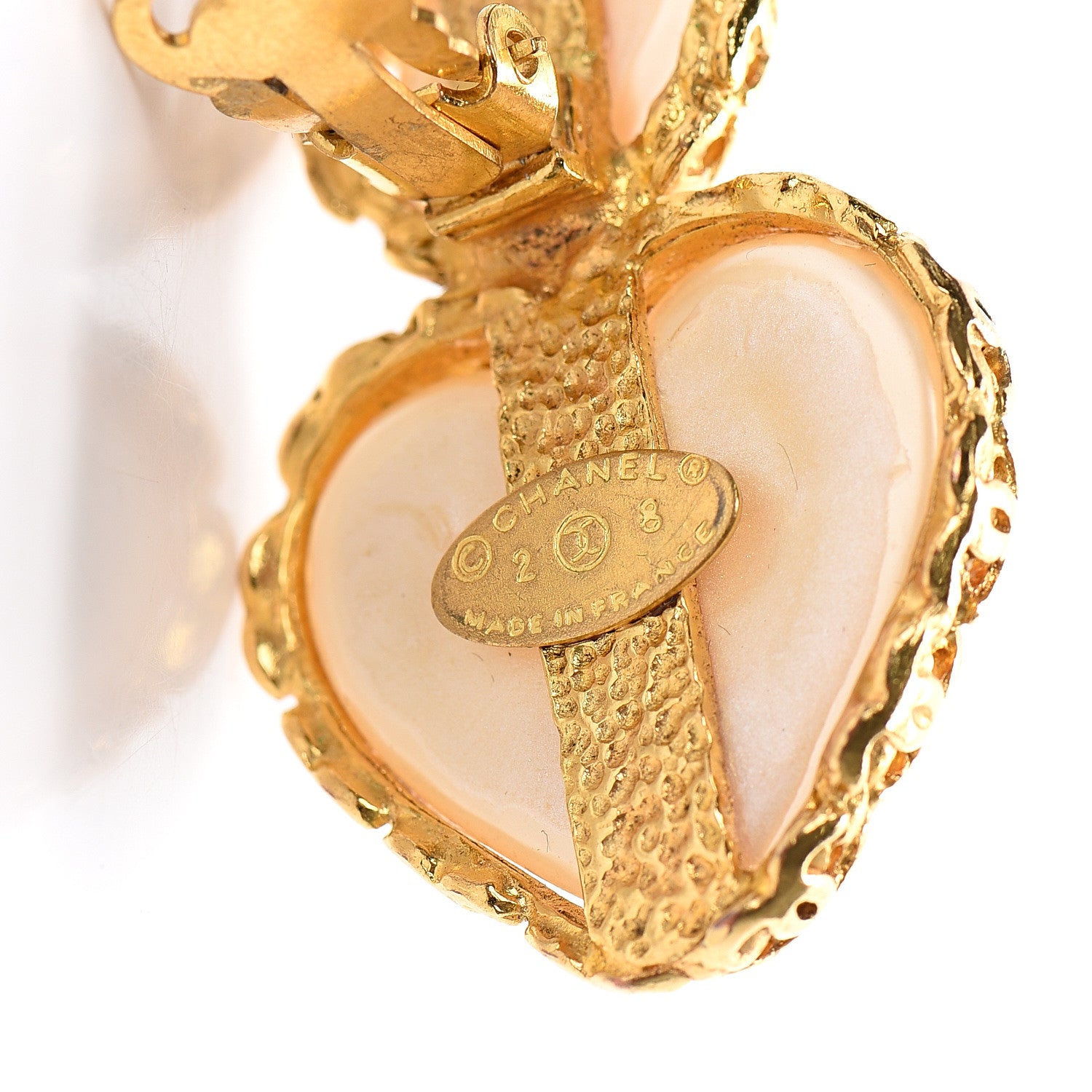 Chanel Pearl Heart Clip On Earrings Gold 4 of 4
